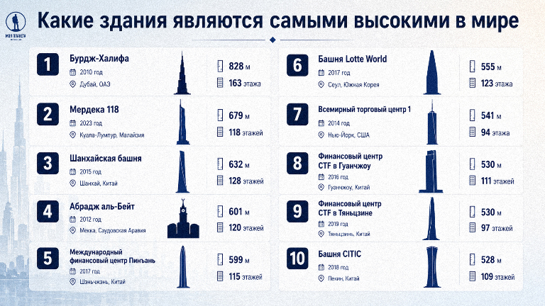 10 самых высоких небоскребов мира: инфографика