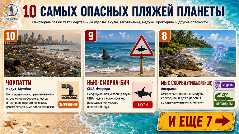 10 самых опасных пляжей планеты: инфографика