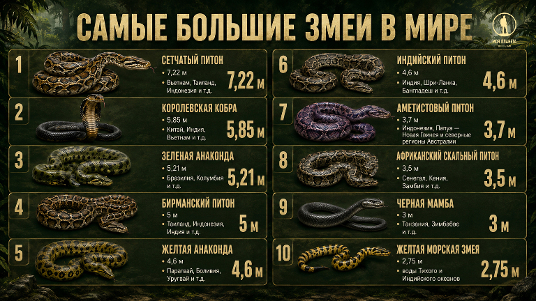 10 самых длинных змей: инфографика