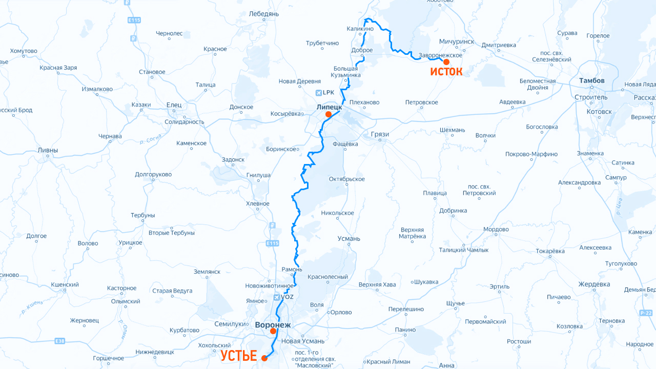 Где находится река Воронеж