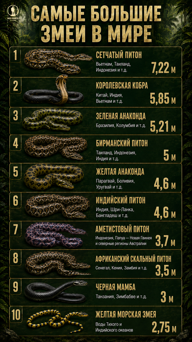  самые большие змеи, инфографика