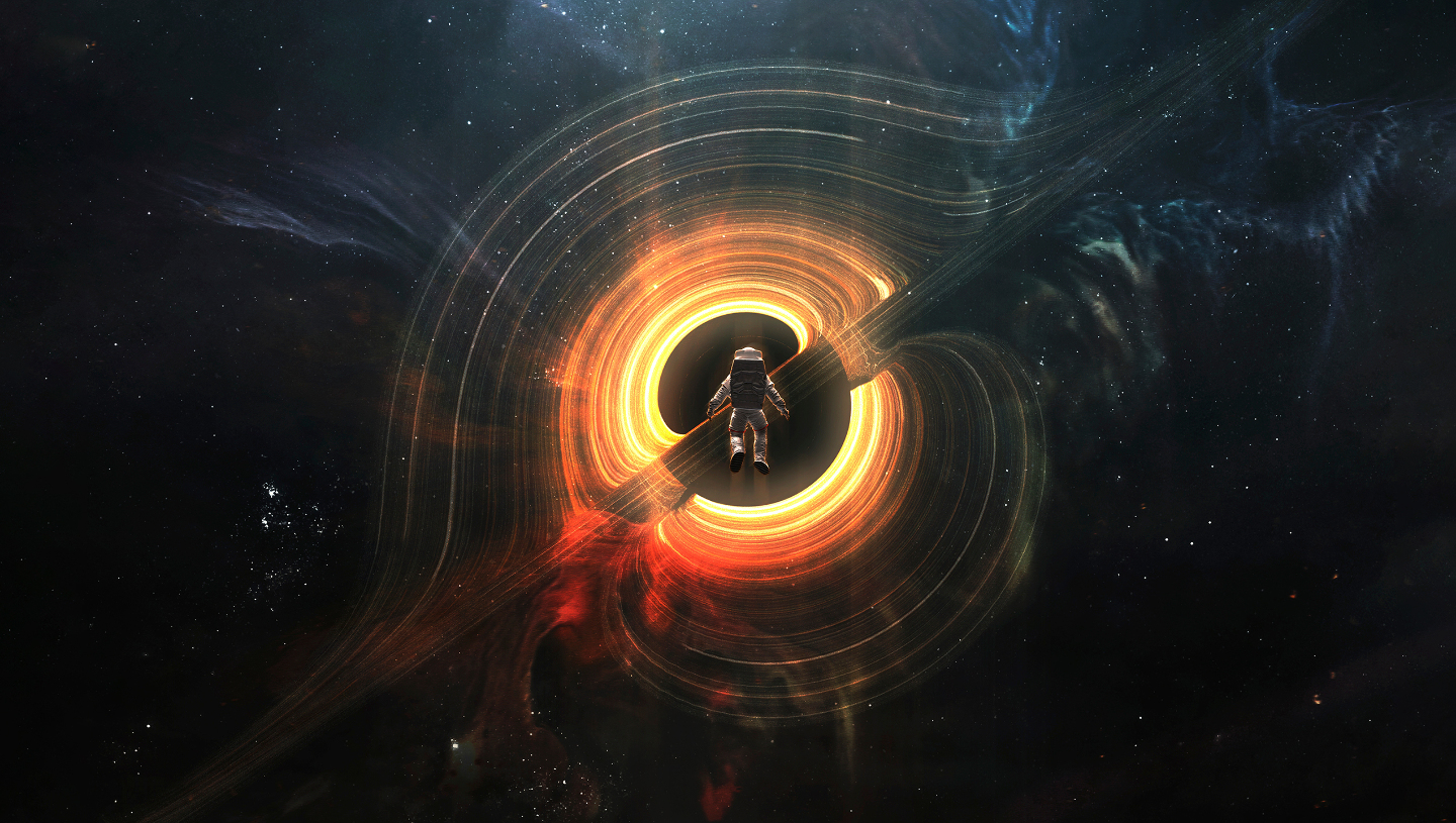 космонавт, черная дыра