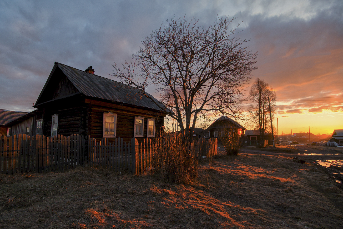 осенний закат в деревне фото