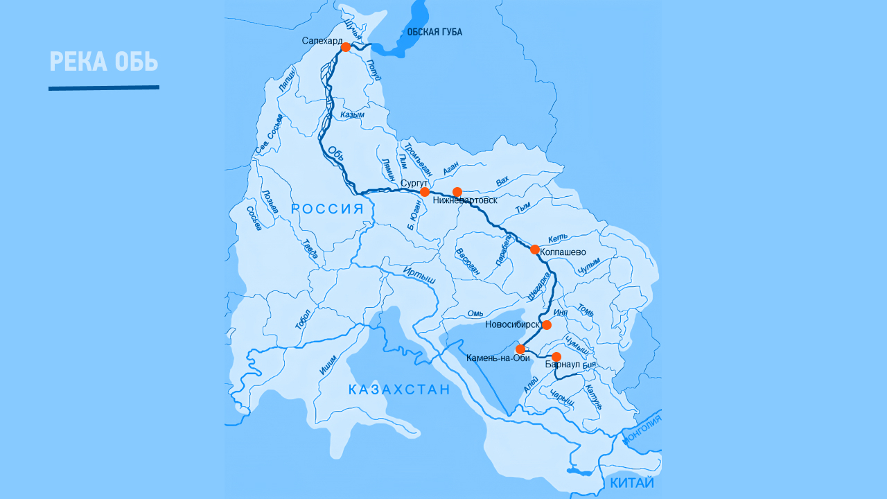 Расположение реки Обь