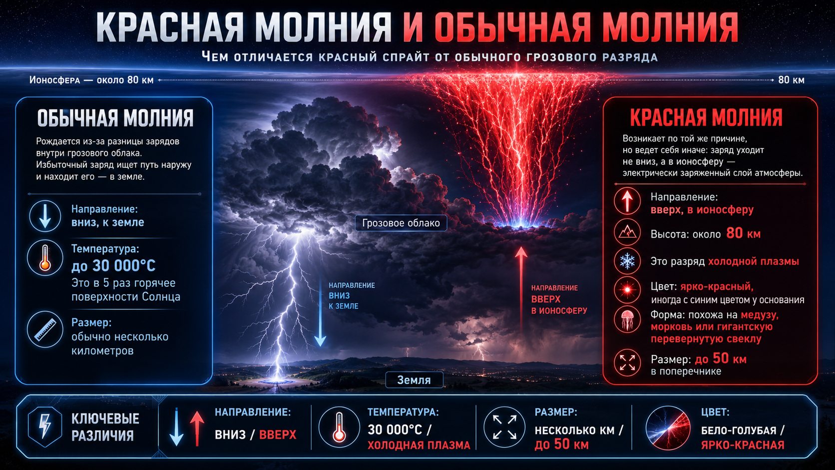  красная молния, обычная молния, сравнение