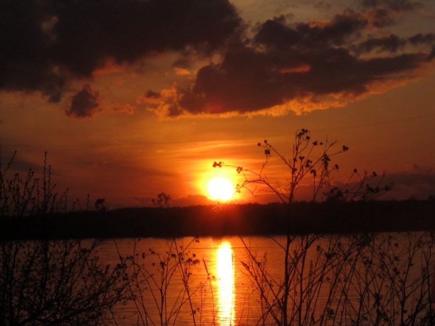 Берег реки в закат -  