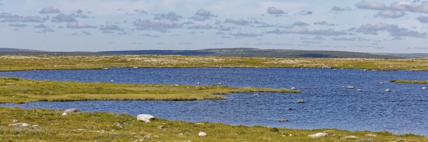 Каменистое озеро в тундре -  